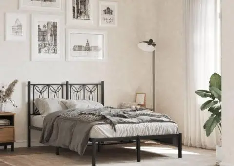 Cadru de pat metalic cu tăblie, negru, 120x190 cm - 1/5