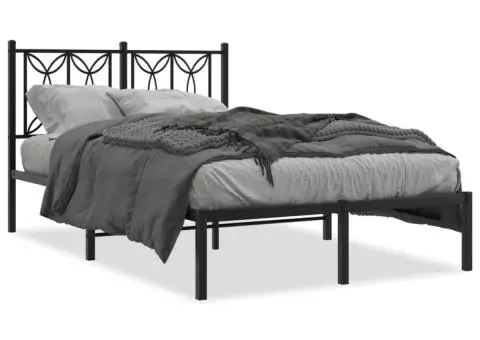 Cadru de pat metalic cu tăblie, negru, 120x190 cm - 2/5