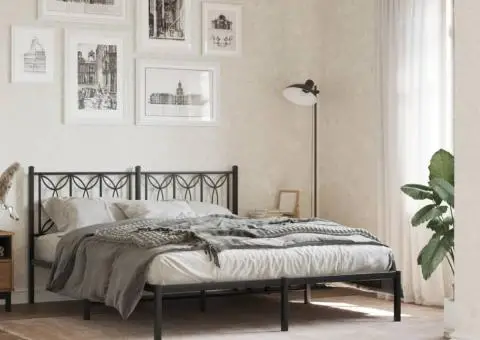 Cadru de pat metalic cu tăblie, negru, 160x200 cm - 1/5