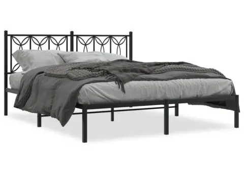 Cadru de pat metalic cu tăblie, negru, 160x200 cm - 2/5