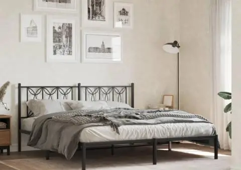 Cadru de pat metalic cu tăblie, negru, 183x213 cm - 1/5