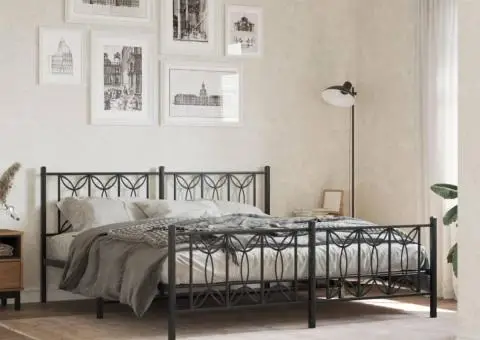 Cadru pat fără saltea, tăblie de picioare negru 180x200cm metal - 1/5