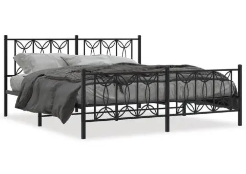 Cadru pat fără saltea, tăblie de picioare negru 180x200cm metal - 2/5