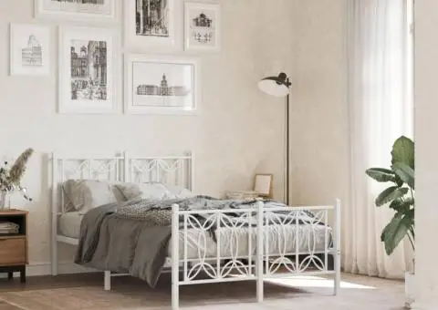 Cadru de pat metalic cu tăblie, alb, 120x190 cm - 1/5
