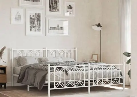 Cadru de pat metalic cu tăblie de cap/picioare, alb, 180x200 cm - 1/5