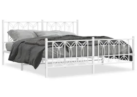Cadru de pat metalic cu tăblie de cap/picioare, alb, 180x200 cm - 2/5