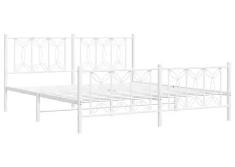 Cadru de pat metalic cu tăblie de cap/picioare, alb, 180x200 cm - 3/5