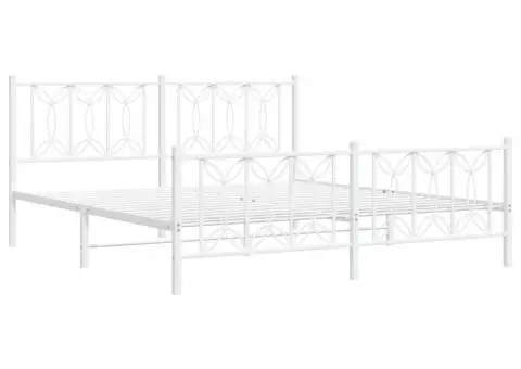 Cadru de pat metalic cu tăblie de cap/picioare, alb, 183x213 cm - 3/5