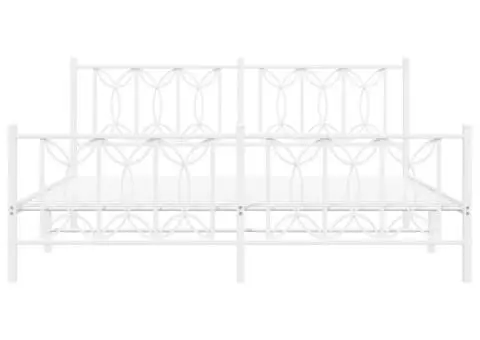 Cadru de pat metalic cu tăblie de cap/picioare, alb, 183x213 cm - 4/5