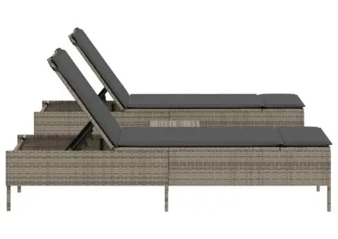 Set de șezlonguri, 3 piese, cu pernă, poliratan gri - 5/5