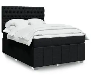vidaXL Pat box spring cu saltea, negru, 140x200 cm, textil