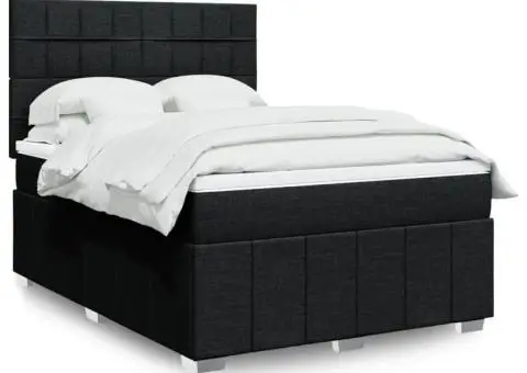 Pat box spring cu saltea, negru, 140x200 cm, textil - 1/5