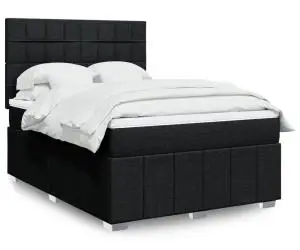 vidaXL Pat box spring cu saltea, negru, 140x200 cm, textil