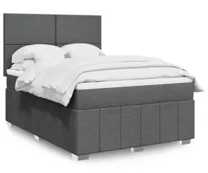 vidaXL Pat box spring cu saltea, gri închis, 140x200 cm, textil