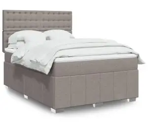 vidaXL Pat continental cu saltea gri taupe 140x200 cm material textil