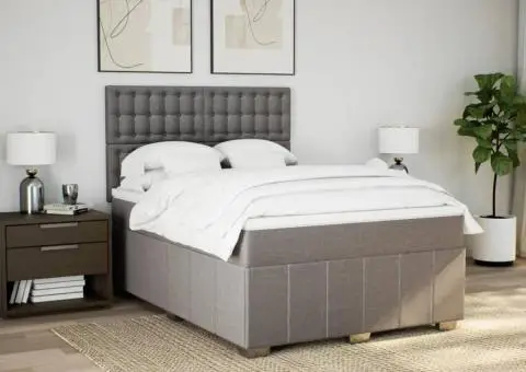 Pat continental cu saltea gri taupe 140x200 cm material textil - 3/5