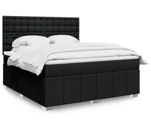 vidaXL Pat box spring cu saltea, negru, 180x200 cm, catifea