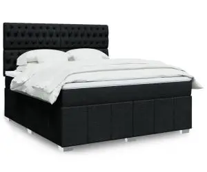 vidaXL Pat box spring cu saltea, negru, 180x200 cm, catifea