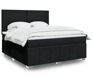 vidaXL Pat box spring cu saltea, negru, 180x200 cm, catifea