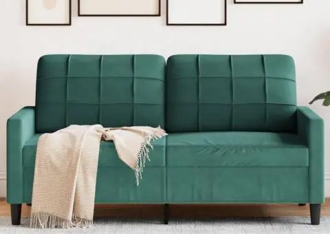 Canapea cu 2 locuri, verde închis, 140 cm, catifea - 1/5