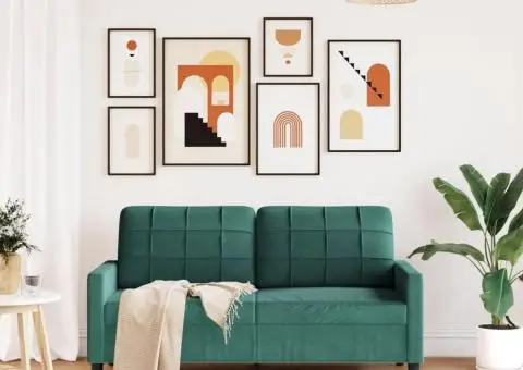 Canapea cu 2 locuri, verde închis, 140 cm, catifea - 3/5