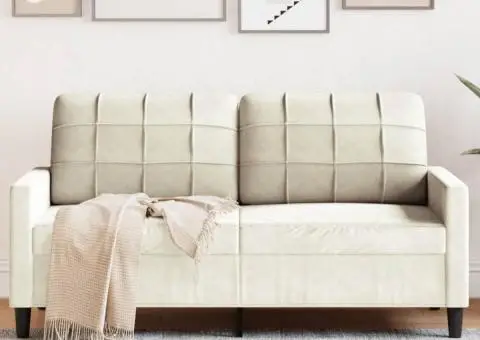 Canapea cu 2 locuri, crem, 140 cm, catifea - 1/5