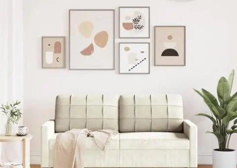 Canapea cu 2 locuri, crem, 140 cm, catifea - 3/5