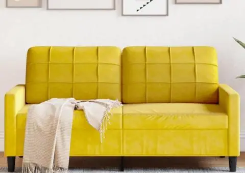 Canapea cu 2 locuri, galben, 140 cm, catifea - 1/5