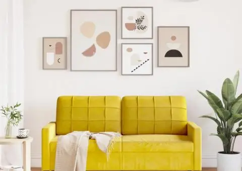 Canapea cu 2 locuri, galben, 140 cm, catifea - 3/5