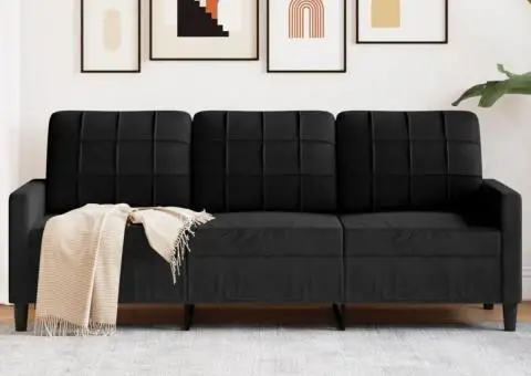 Canapea cu 3 locuri, Negru, 180 cm, catifea - 1/5