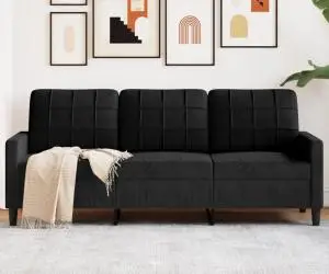 vidaXL Canapea cu 3 locuri, Negru, 180 cm, catifea