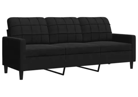 Canapea cu 3 locuri, Negru, 180 cm, catifea - 2/5