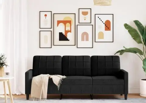 Canapea cu 3 locuri, Negru, 180 cm, catifea - 3/5