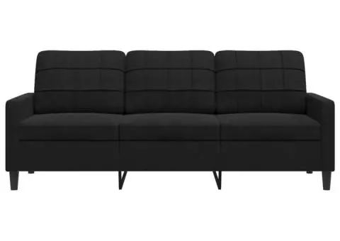 Canapea cu 3 locuri, Negru, 180 cm, catifea - 4/5