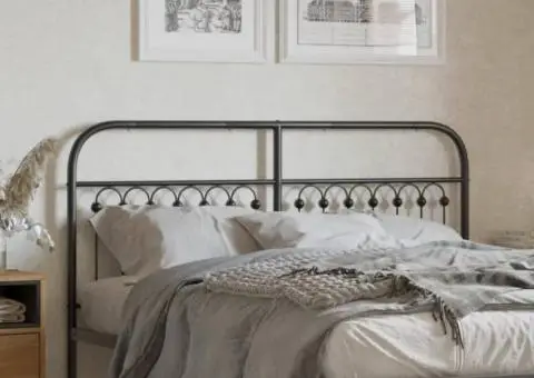 Tăblie de pat metalică, negru, 160 cm - 1/5