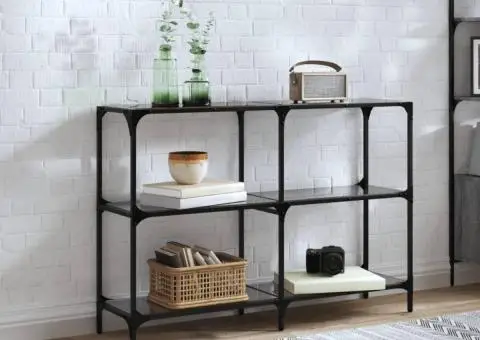 Măsuță de cafea, blat din sticlă negră, 118,5x30x81 cm, oțel - 1/5