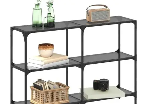 Măsuță de cafea, blat din sticlă negră, 118,5x30x81 cm, oțel - 3/5