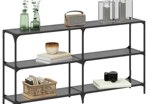 Măsuță de cafea, blat din sticlă negră, 158,5x30x81 cm, oțel - 3/5