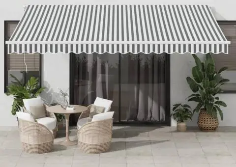 Copertină retractabilă manual cu LED, antracit/alb, 450x350 cm - 1/5