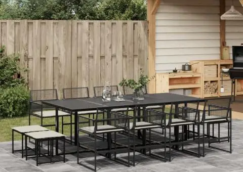 Set mobilier de grădină cu perne, 13 piese, negru, poliratan - 1/5