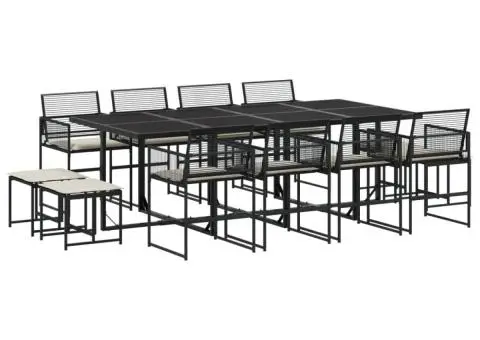 Set mobilier de grădină cu perne, 13 piese, negru, poliratan - 2/5