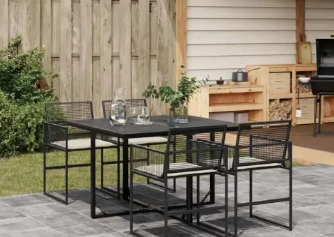 Set mobilier de grădină cu perne, 5 piese, negru, poliratan - 1/5