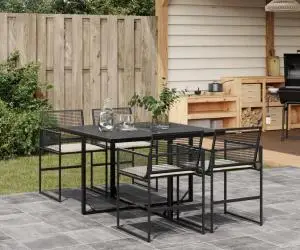vidaXL Set mobilier de grădină cu perne, 5 piese, negru, poliratan