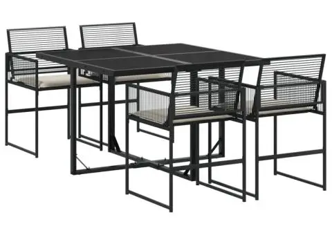 Set mobilier de grădină cu perne, 5 piese, negru, poliratan - 2/5