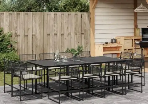 Set mobilier de grădină cu perne, 13 piese, negru, poliratan - 1/5