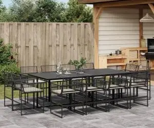 vidaXL Set mobilier de grădină cu perne, 13 piese, negru, poliratan