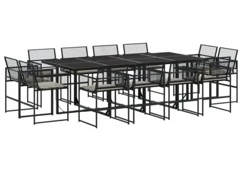 Set mobilier de grădină cu perne, 13 piese, negru, poliratan - 2/5
