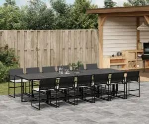 vidaXL Set mobilier de grădină cu perne, 13 piese, negru, poliratan