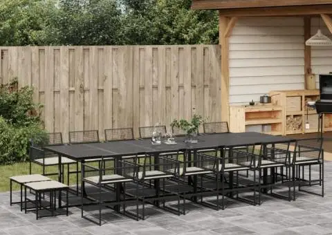 Set mobilier de grădină cu perne, 17 piese, negru, poliratan - 1/5