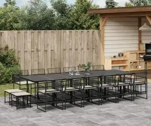 vidaXL Set mobilier de grădină cu perne, 17 piese, negru, poliratan